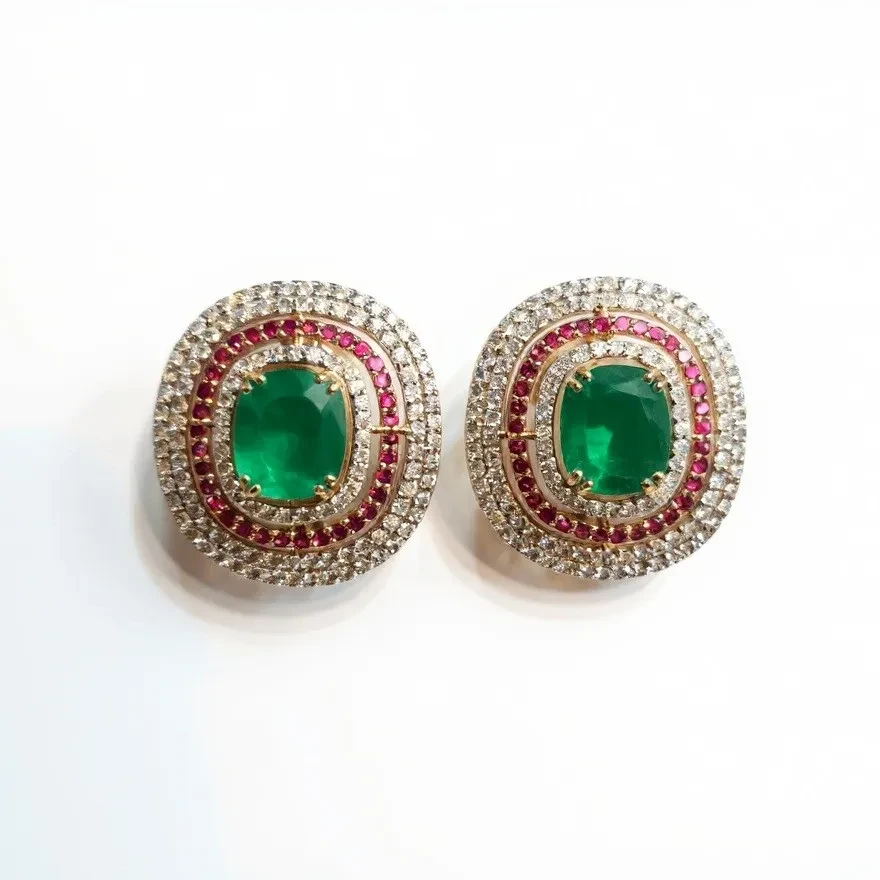 EMERALD RUBY DIAMOND EARRING