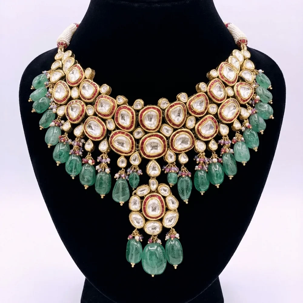 POLKI KUNDAN RED MINA NECKLACE