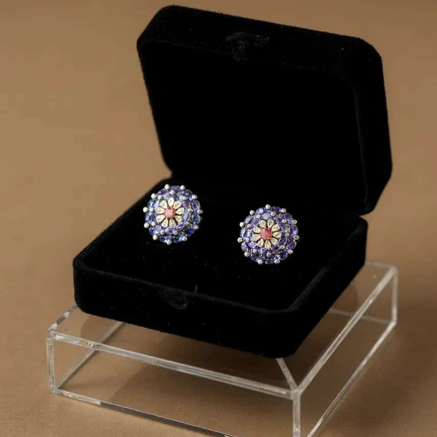 RUBYTANZANITE  OVAL DIAMOND EARRING