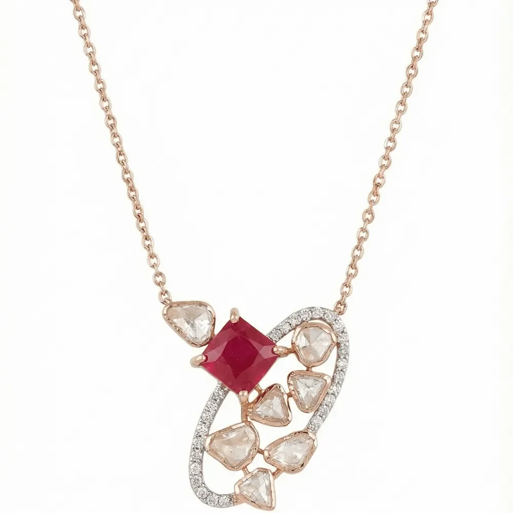 RUBY CUS SION DIAMOND POLKI NECKLACE