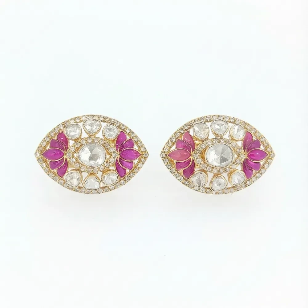 ROSE CUT POLKI RED TALPE EARRING