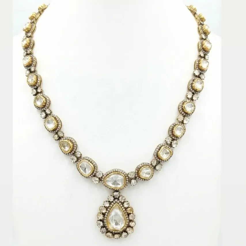 DIAMOND POLKI KUNDAN SINGLE LINE NECKLACE