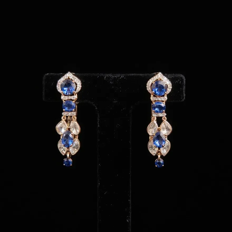 TANZANITE OVAL DIAMOND POLKI EARRING