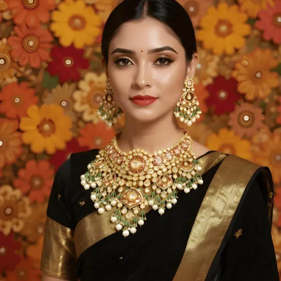 RED MEENA KUNDAN POLKI NECKLACE