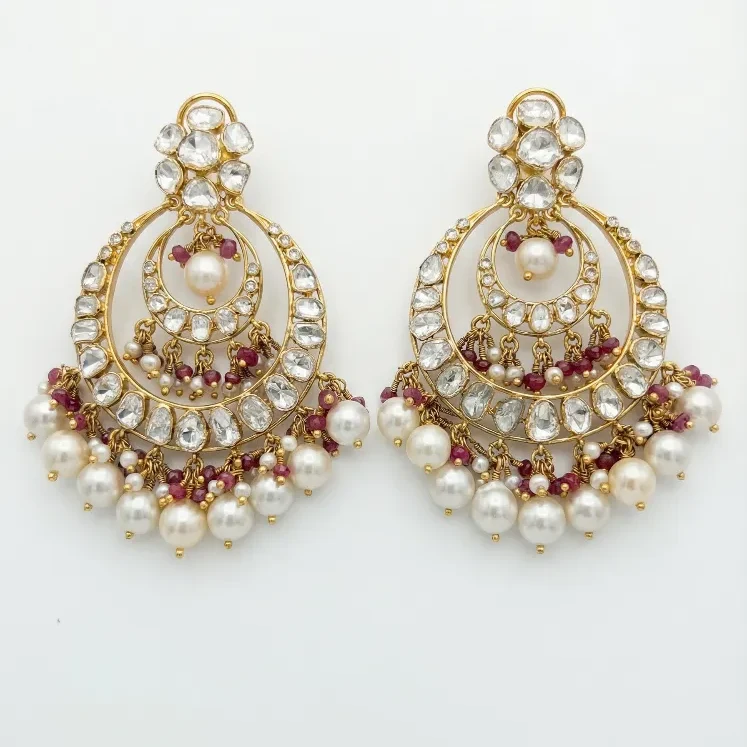 DIAMOND POLKI CHAND EARRINGS