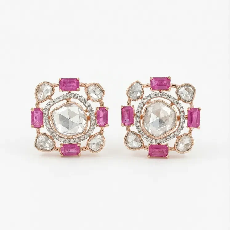 DIAMOND POLKI RUBY EARRING
