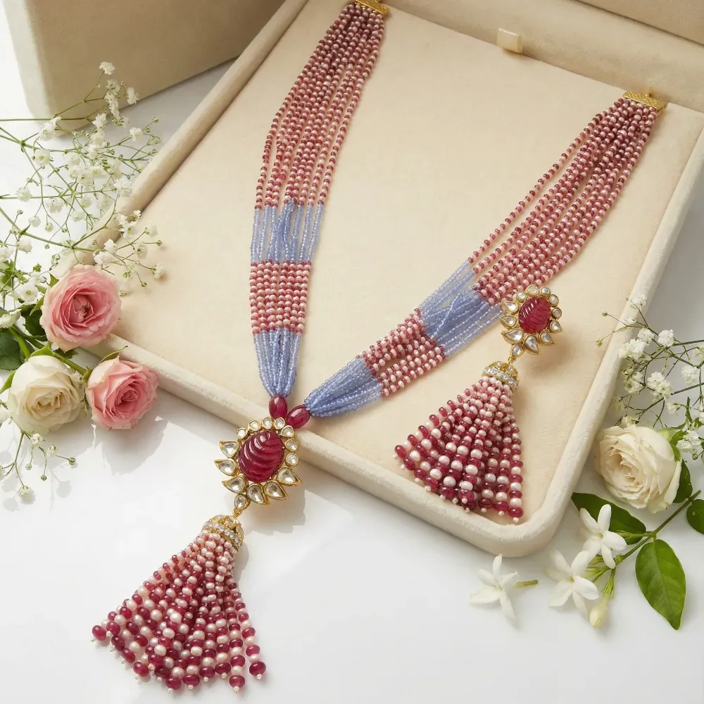 RUBY CARVIN POLKI JHUMKI NECKLACE