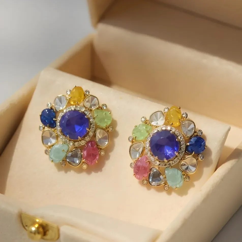 MULTI SUPPIER LEAF DIAMOND POLKI EARRING