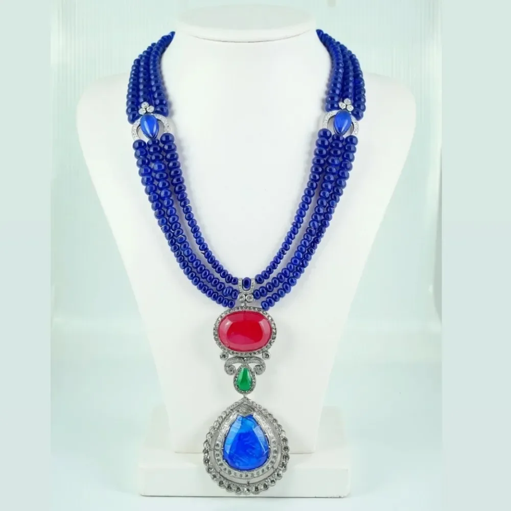 DIAMOND TANZANITE RUBY EMERALD NECKLACE