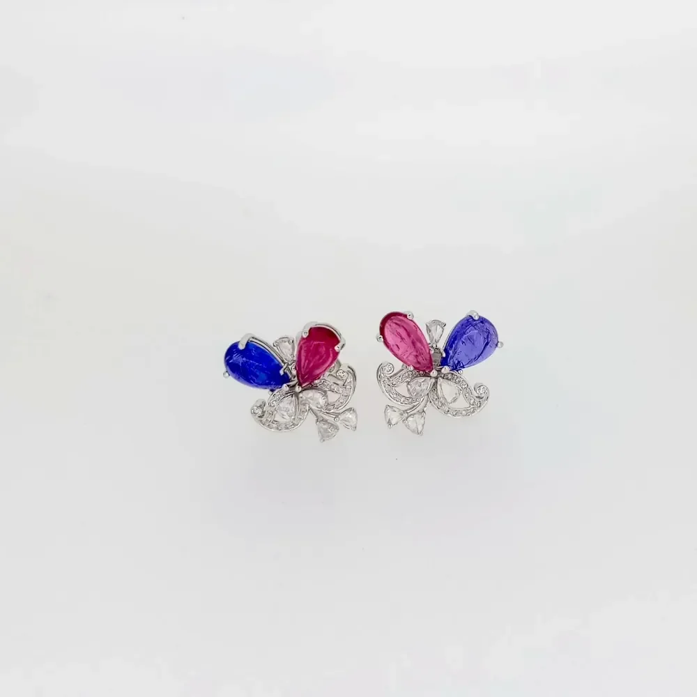 TANZANITE RUBY DIAMOND PAN ROUND EARRING