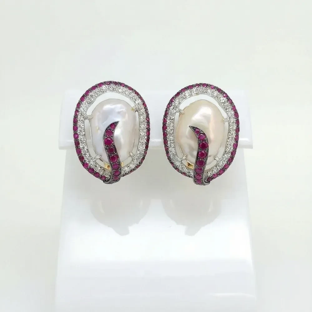 RUBY PEARL DIAMOND EARRING