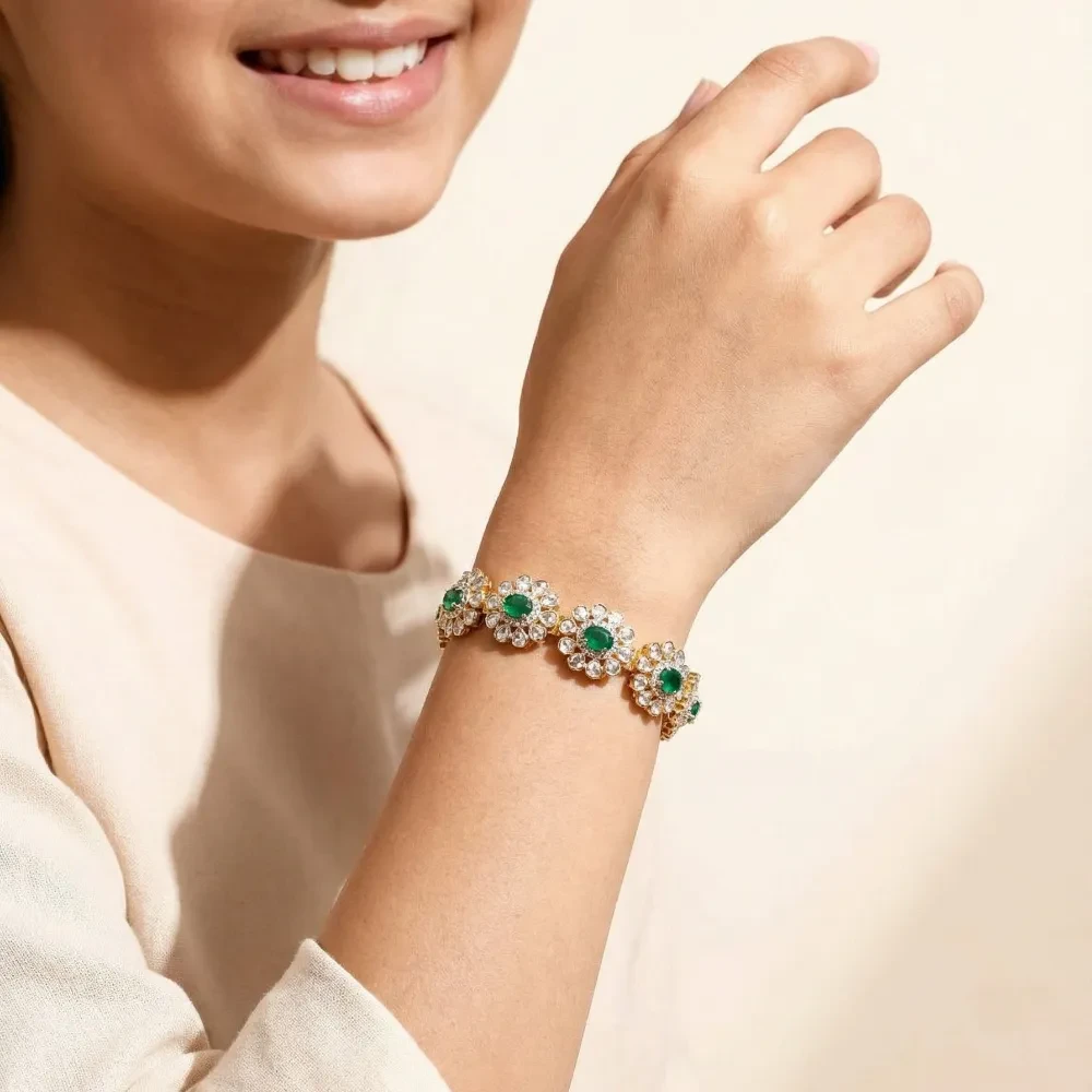 EMERALD OVAL DIAMOND POLKI BRACELET