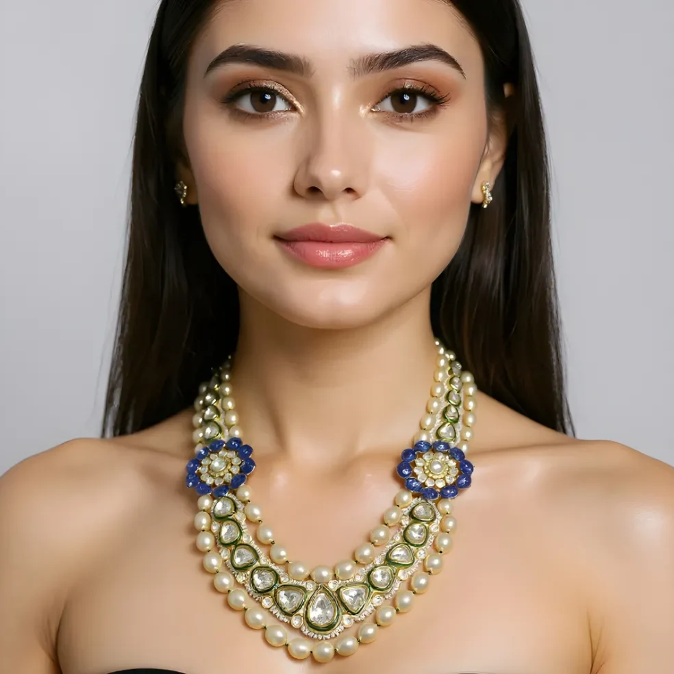 Polki tanzanite and Moti Necklace