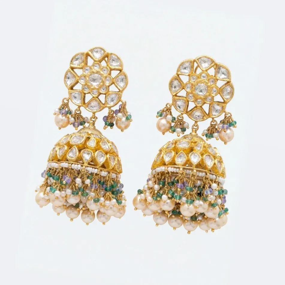 MOTI EMERALD POLKI JHUMKI