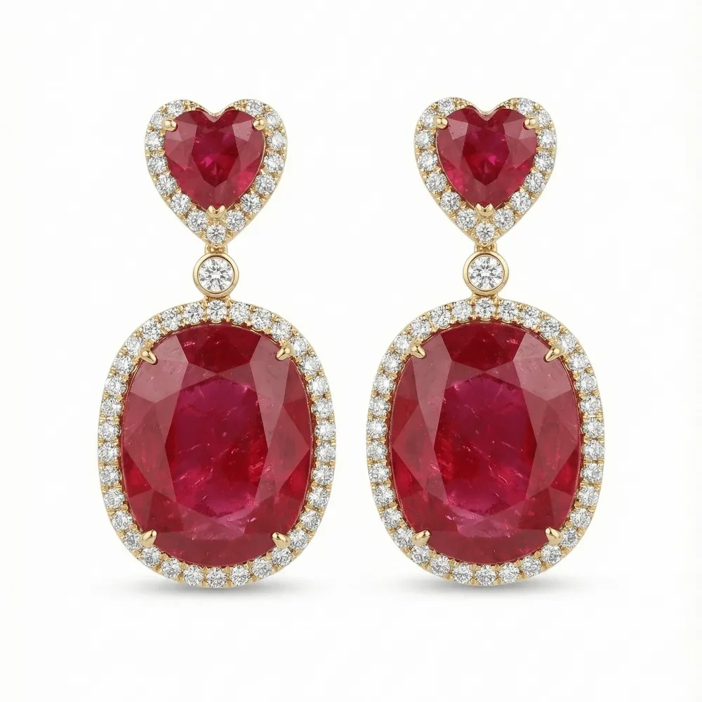 RUBY OVAL HEART EARRING