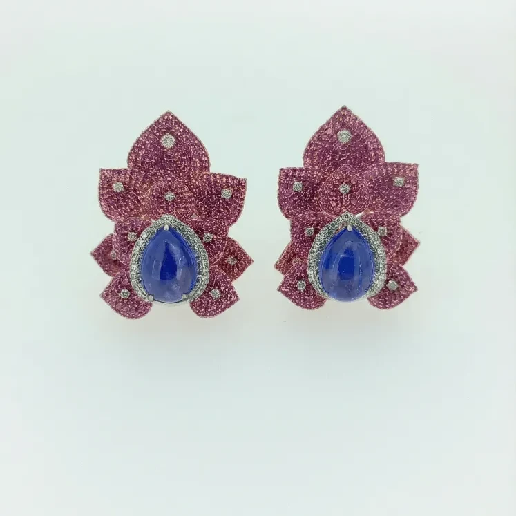 DIAMOND PINK RUBY EARRING
