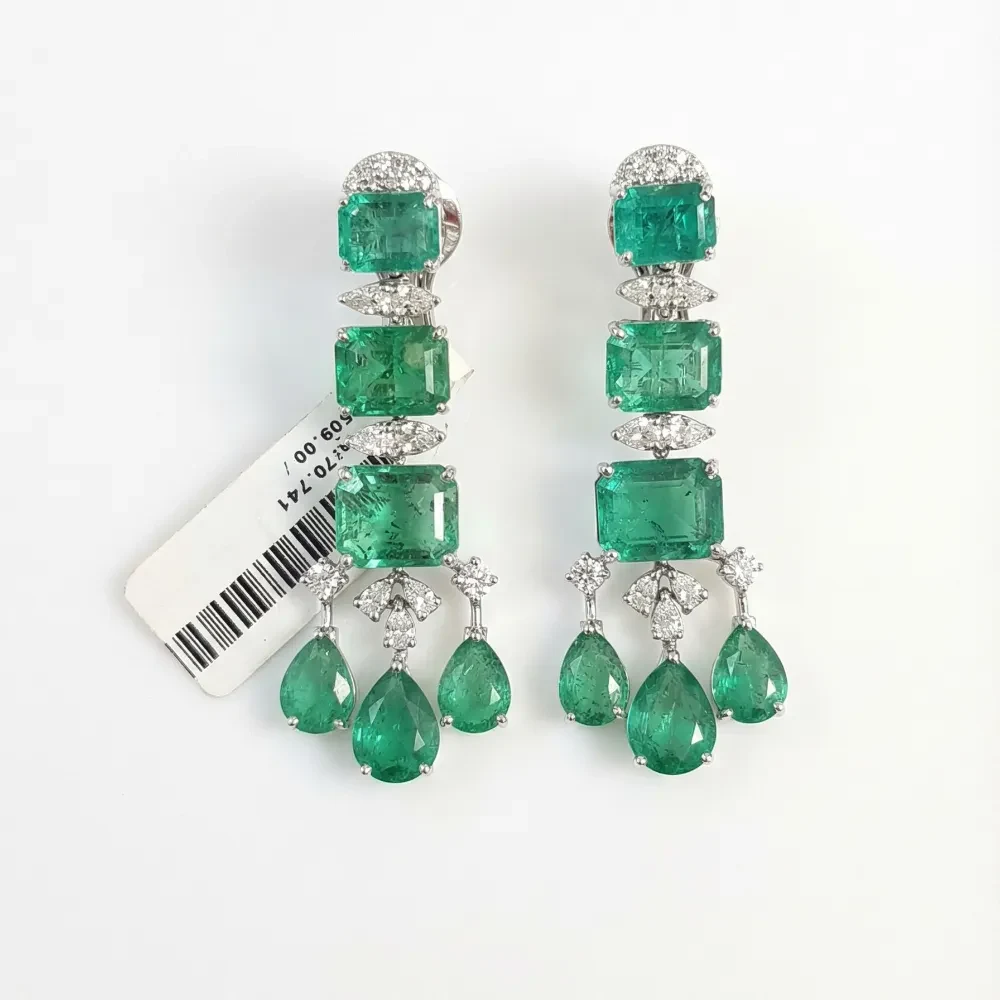 EMERALD OCTO DIAMOND PAN EARRING