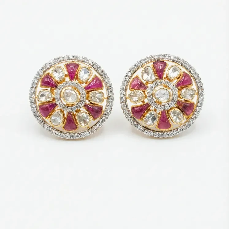 DIAMOND POLKI RED TULPE EARRINGS