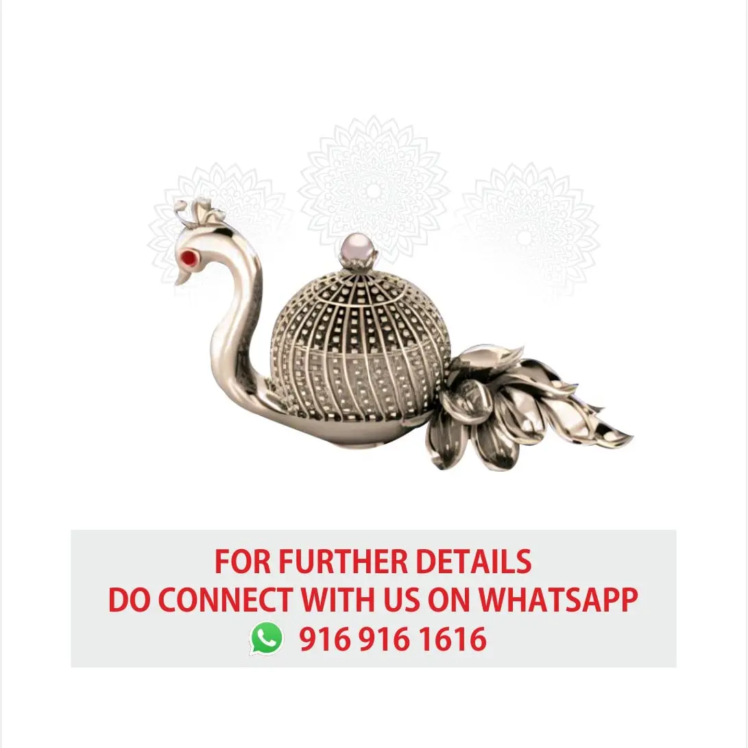Silver Peacock Round Kum Kum Box