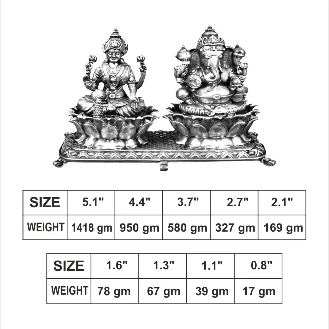 3 D Lakshmi Ganesh Silver Idol