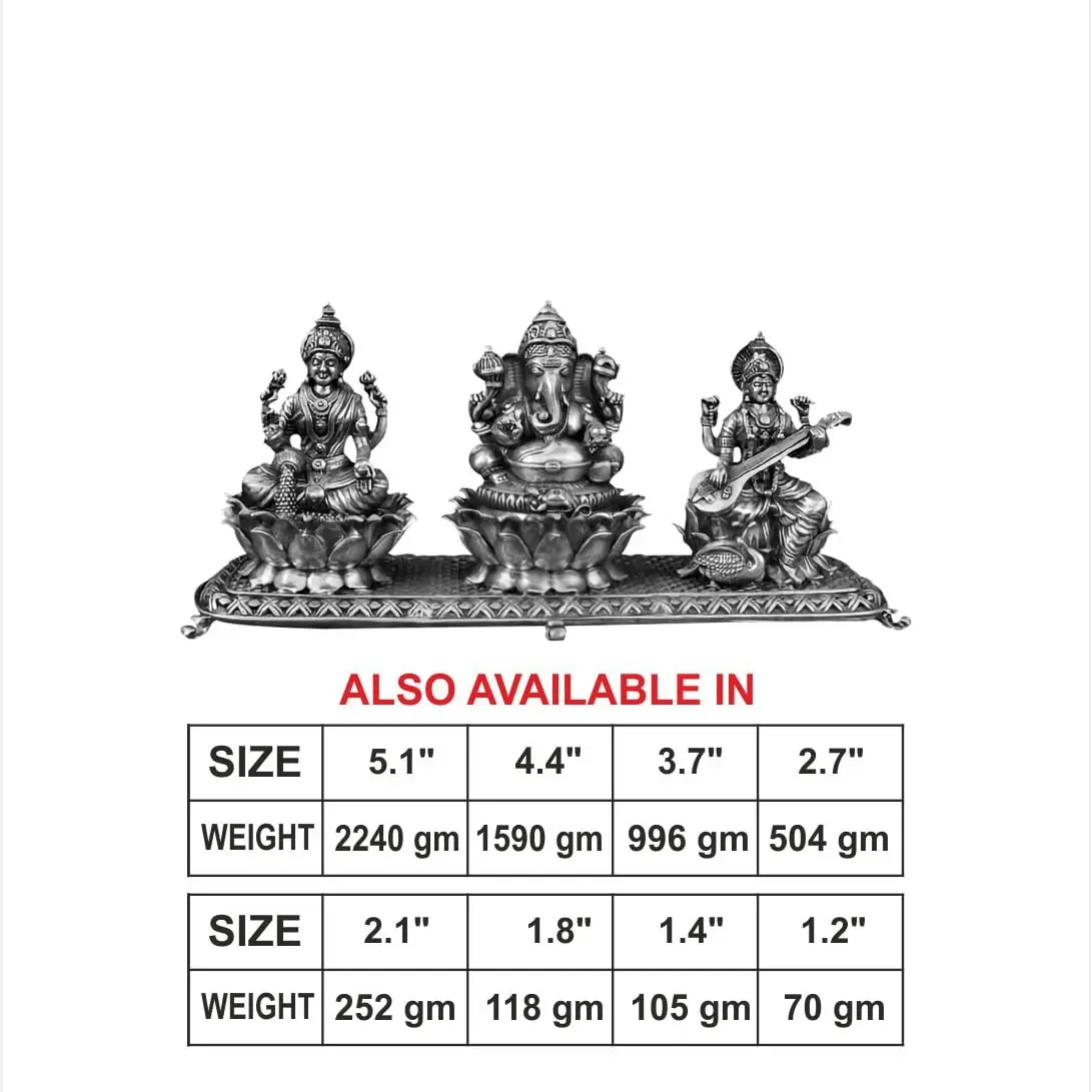 3 D Lakshmi Ganesh Saraswati Silver Idol