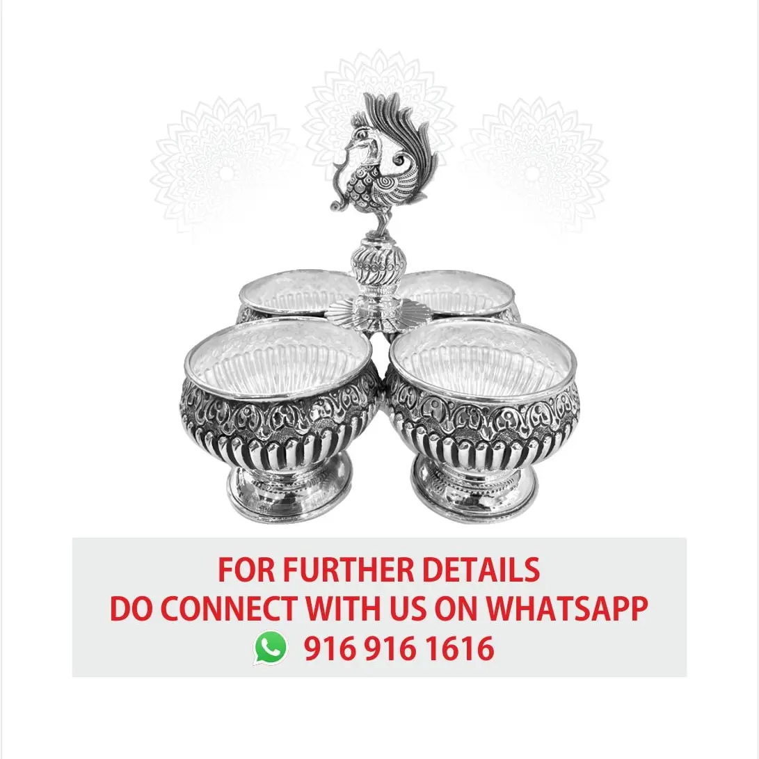 Nakash 4 Bowl Panchpali With Stand Silver Idol