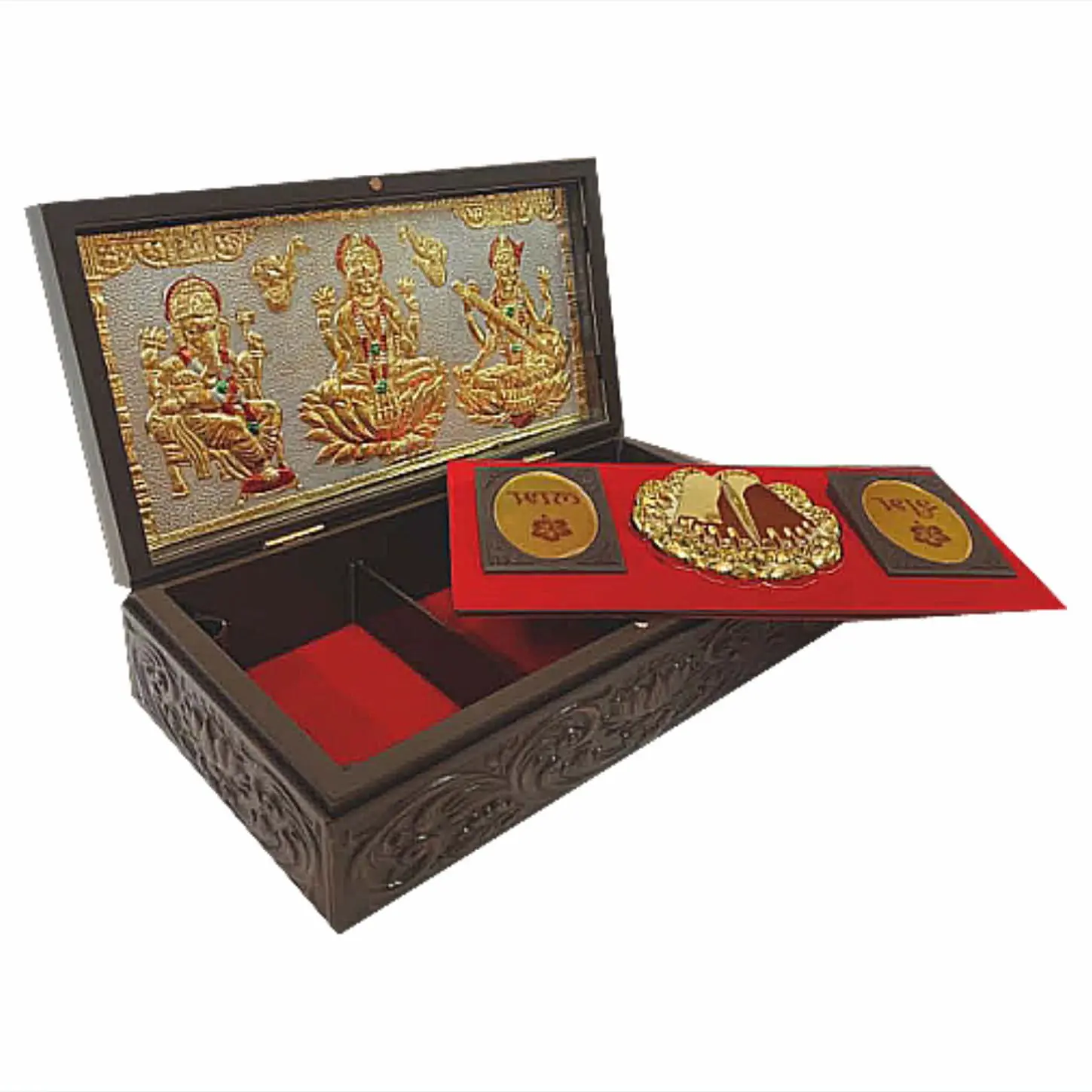 Corporate Lakshami Ganesh Sarswati Charan Paduka Gift With Box