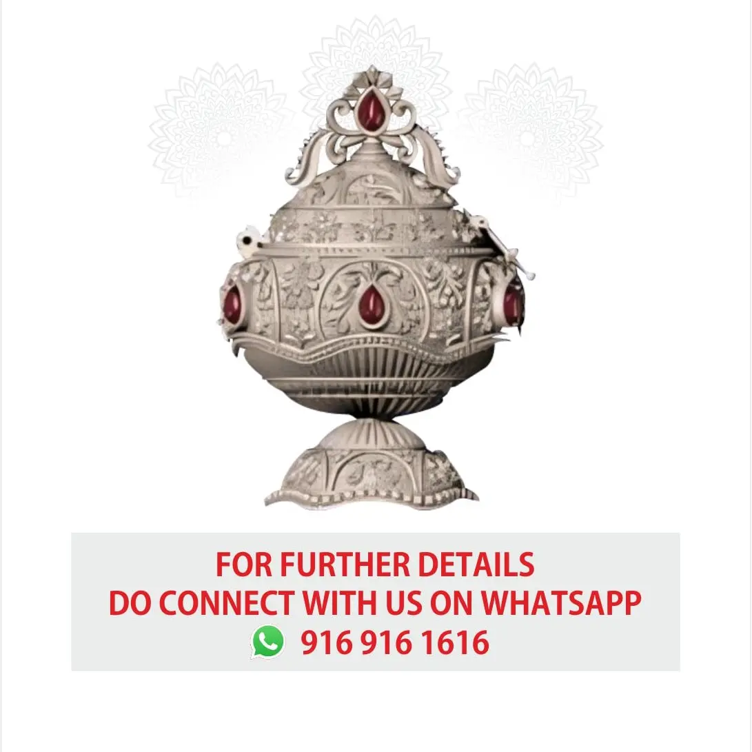 Silver Kum Kum Box With Red Diamond