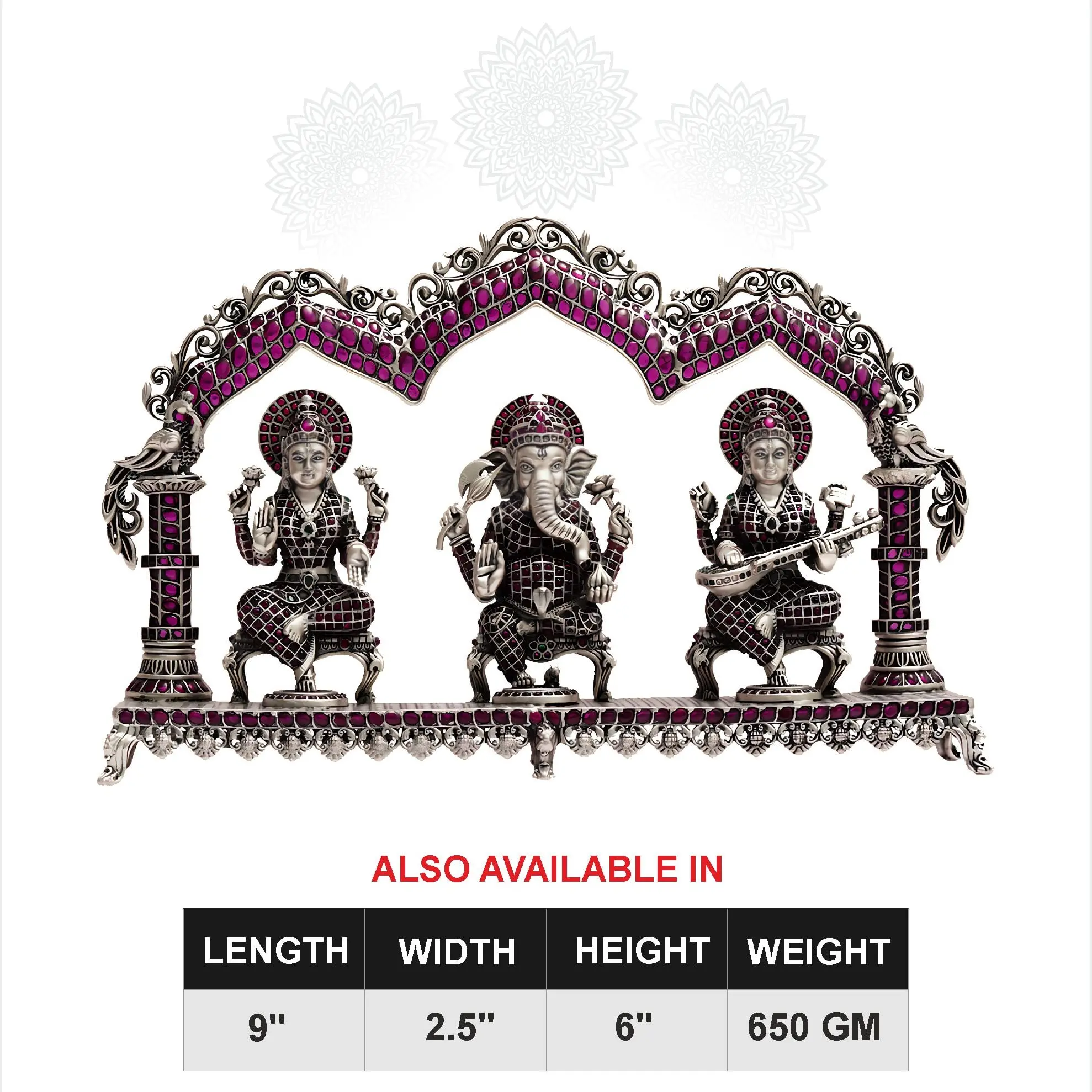 Peetam Lakshmi Ganesh Sarsawati With Arch  Ruby Stone