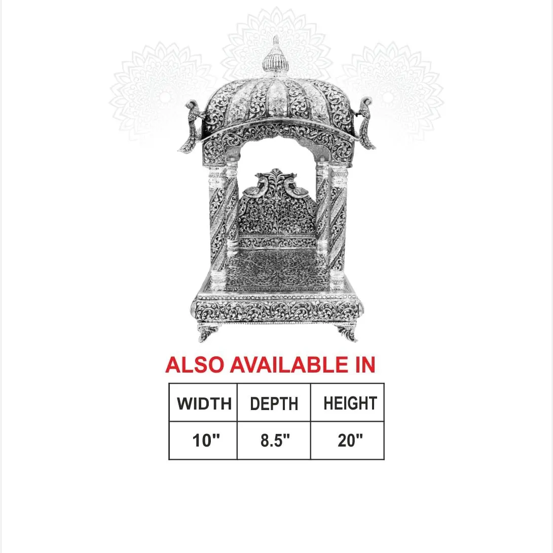 Mandir With Peacock Silver Idol