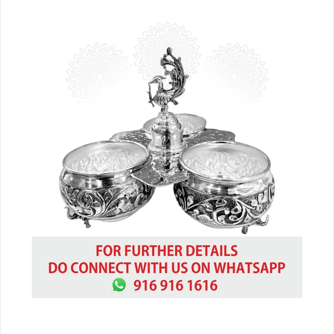 3 Bowl Panchapali Elephant Leg Silver Idol
