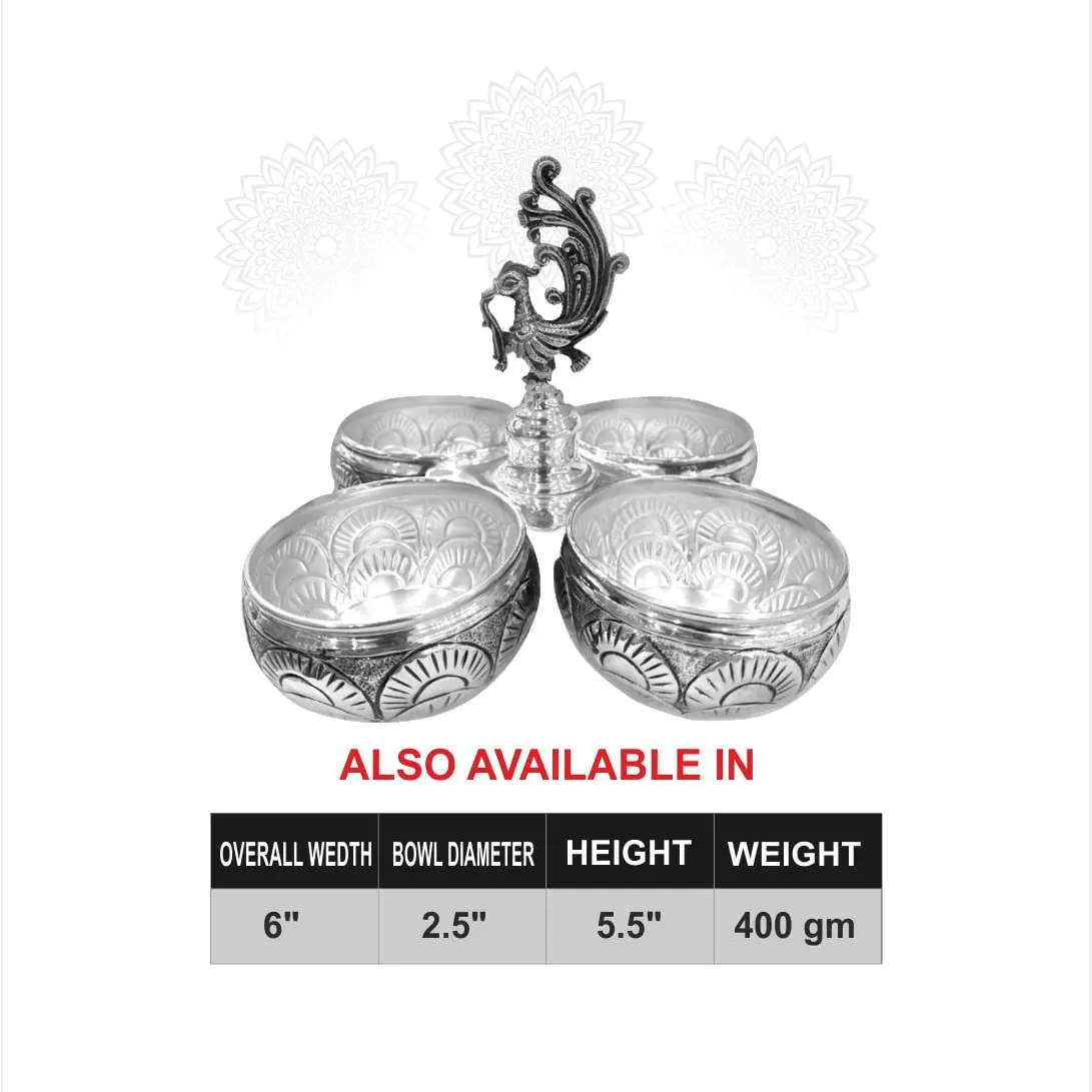Peacock Nakash 4 Bowl Panchpali Silver Idol