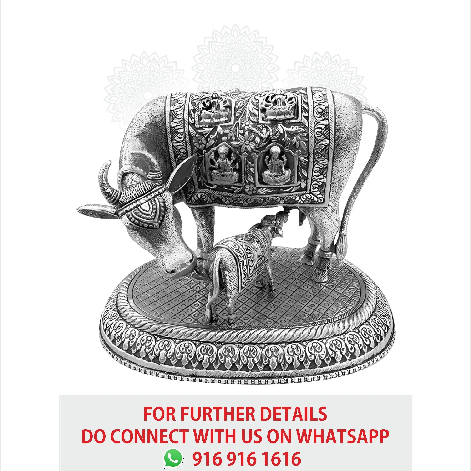 Astalakshmi Nakash Cow  Calf With Round Stand