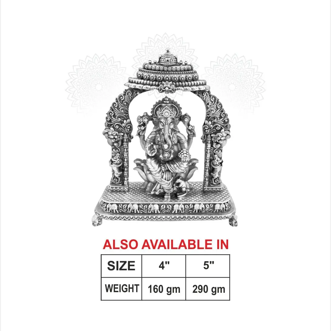 2 D Arch Lotus Ganesh Silver Idol