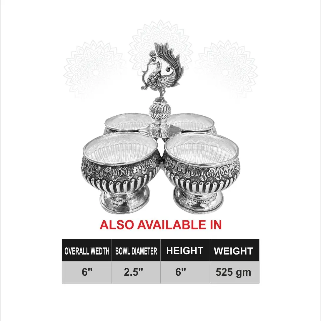 Nakash 4 Bowl Panchpali With Stand Silver Idol