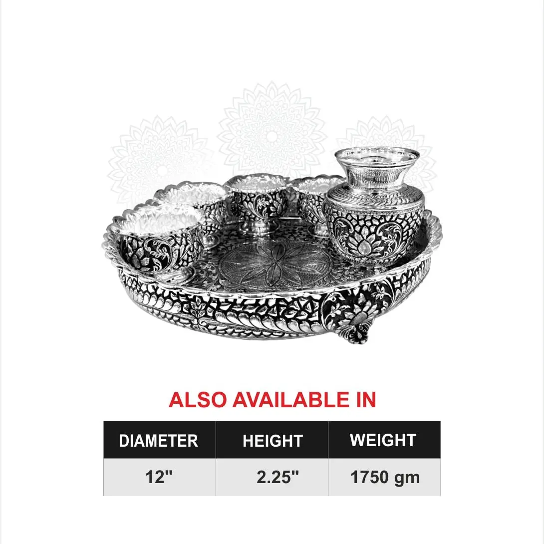 Round Nakash Pooja Set With Flower Leg