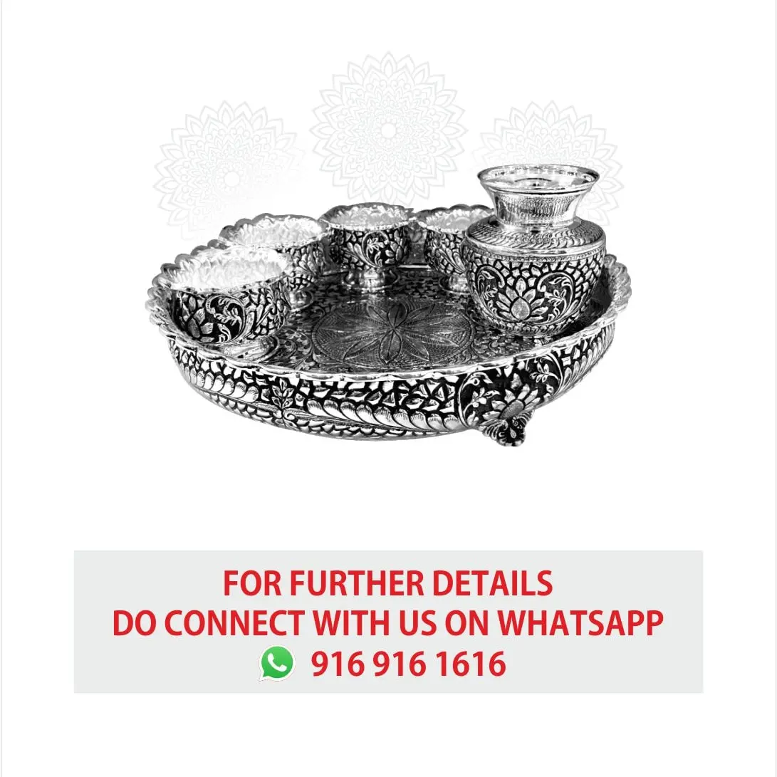 Round Nakash Pooja Set With Flower Leg