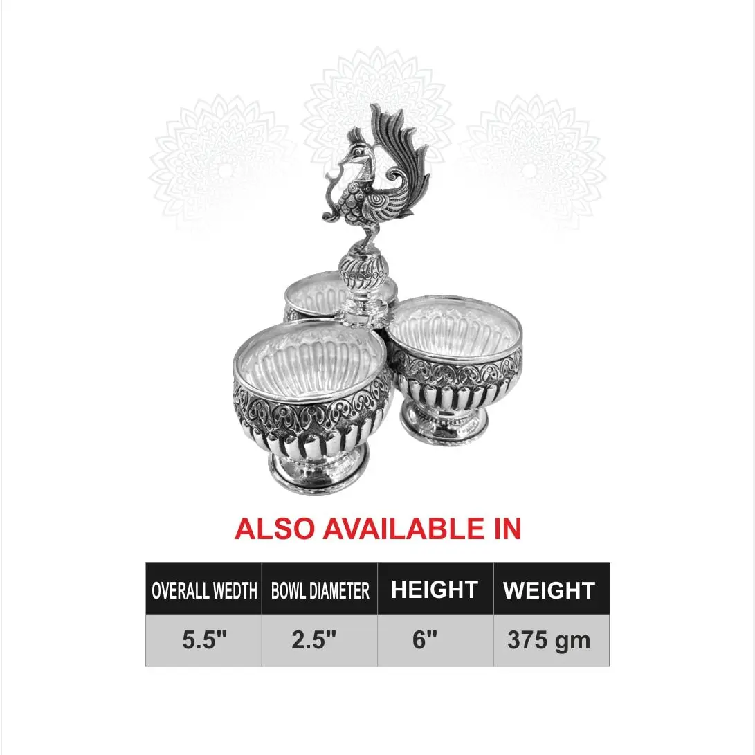 Nakash Panchpali 3 Bowl With Stand Silver Idol
