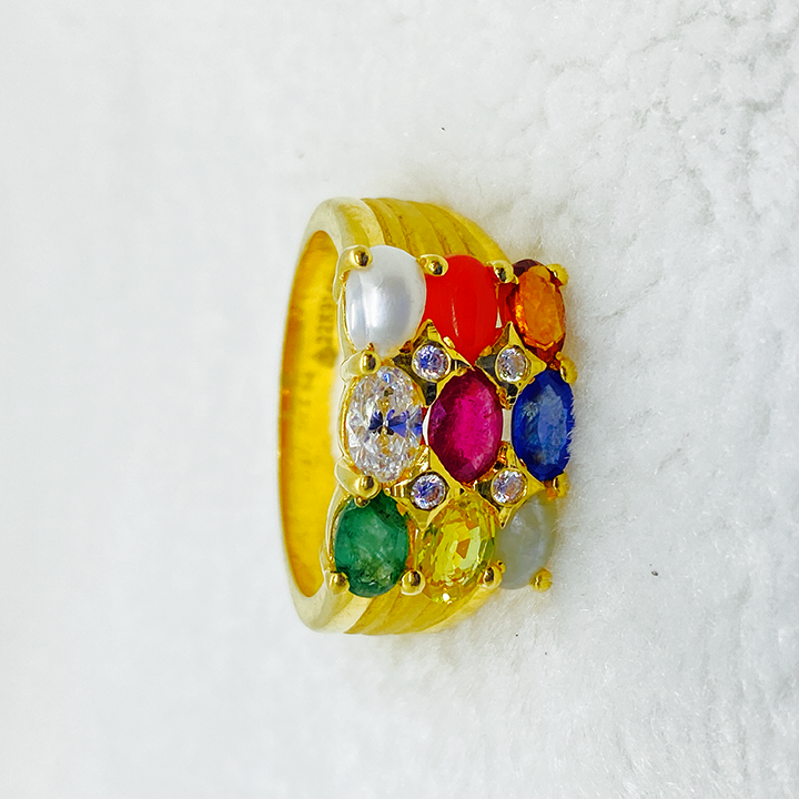 Fancy Navrathna Stone Gents Ring Gj0125