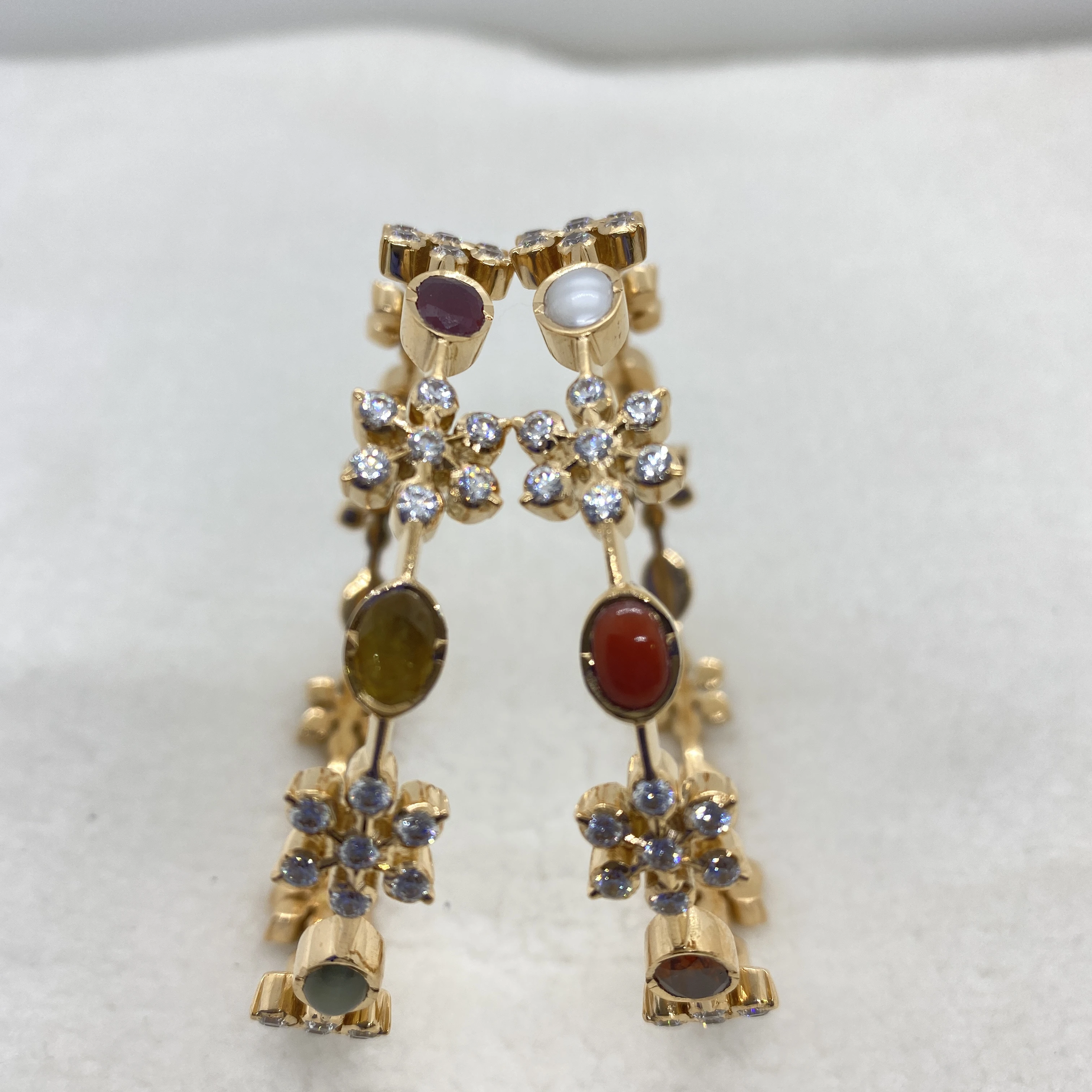Fancy Navrathna Cz Stone Bangles Gj0120