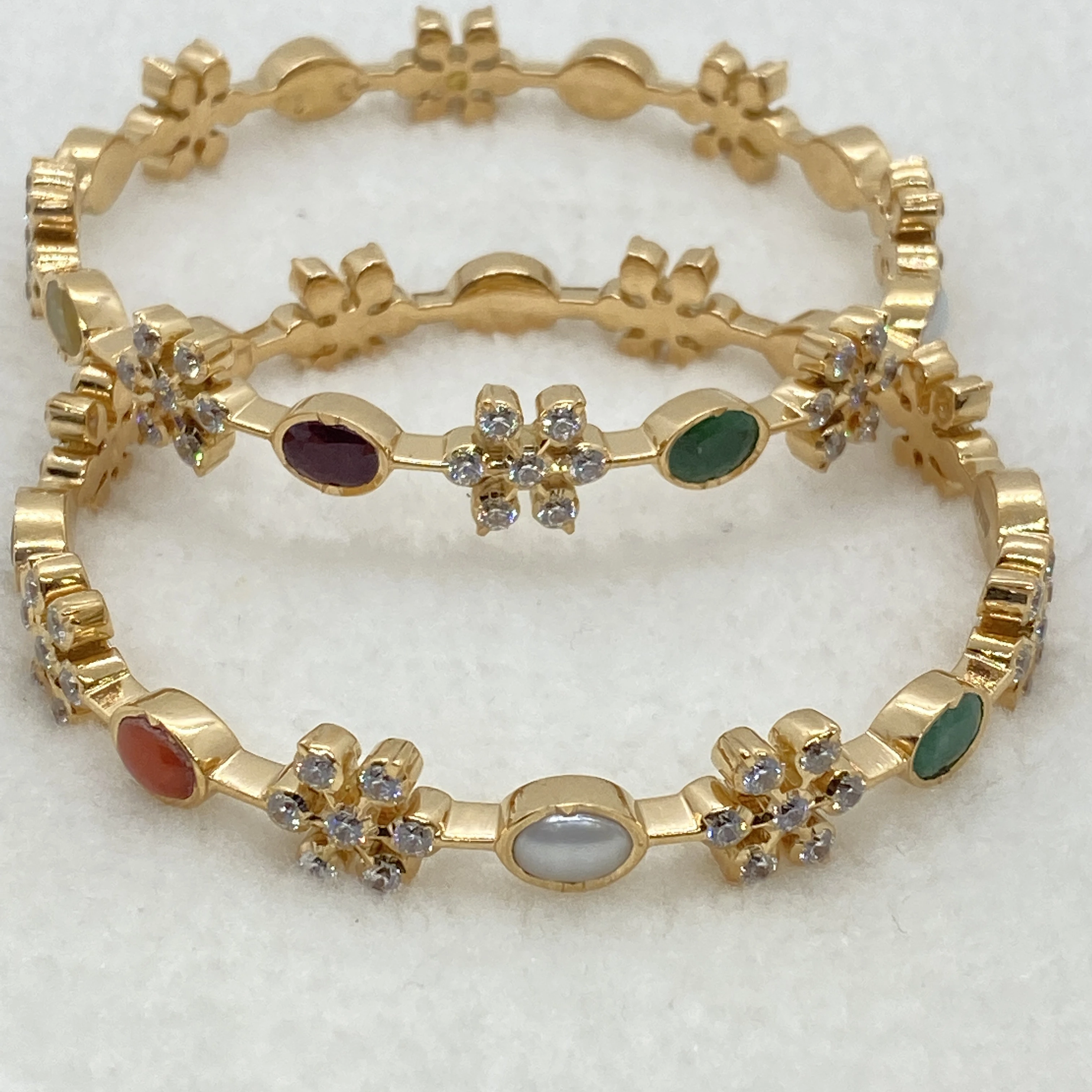 Fancy Navrathna Cz Stone Bangles Gj0120