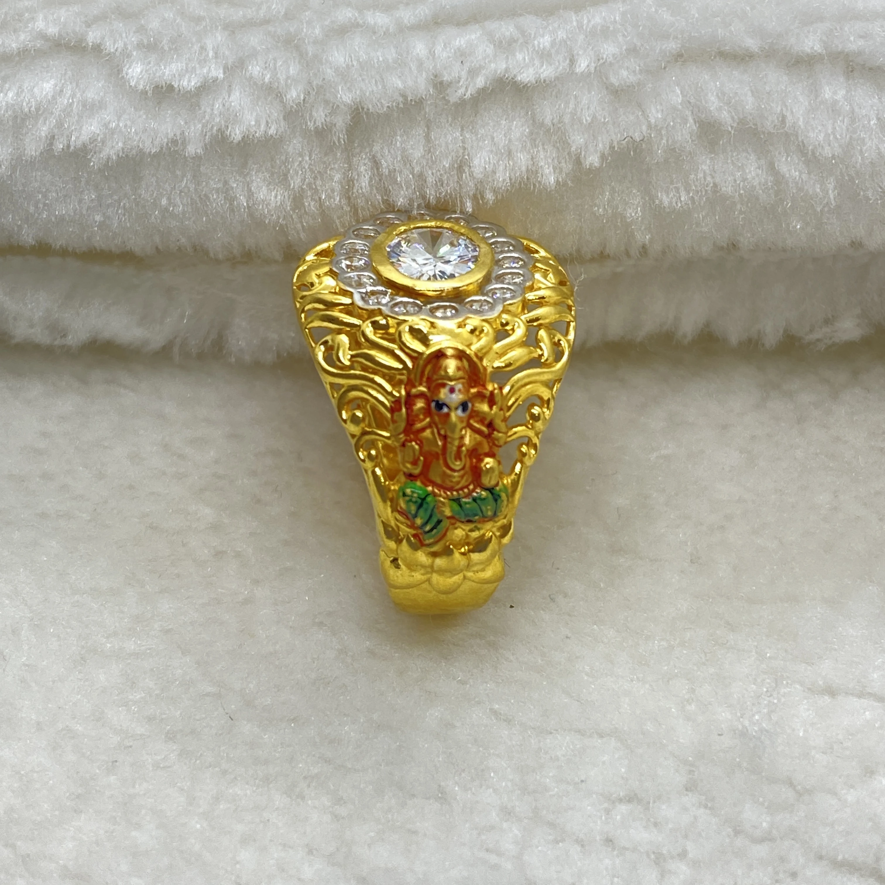 Fancy Ganesha Casting Cz Gents Ring Gj0130