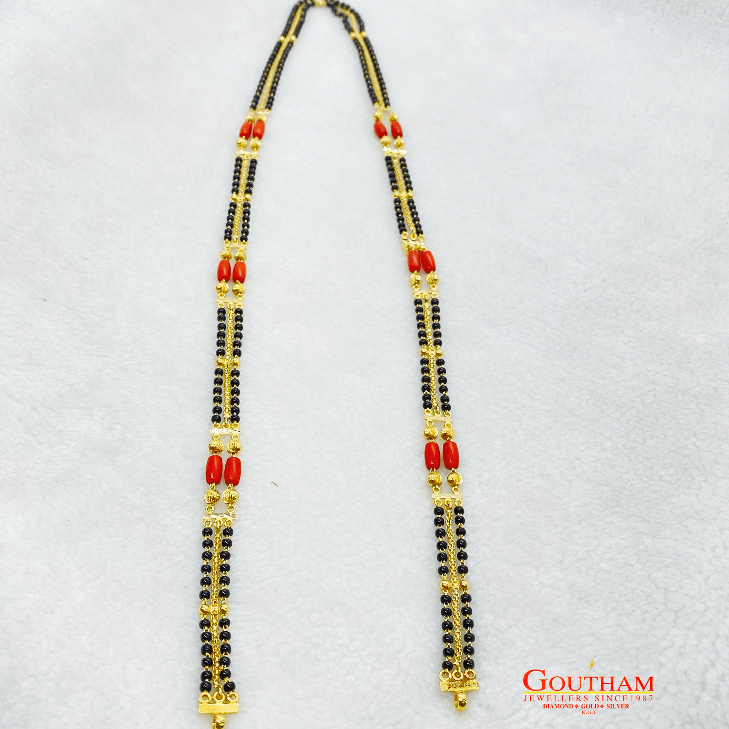 Fancy Long Black-beeds With Coral Mangalsutra Chain Gj0264