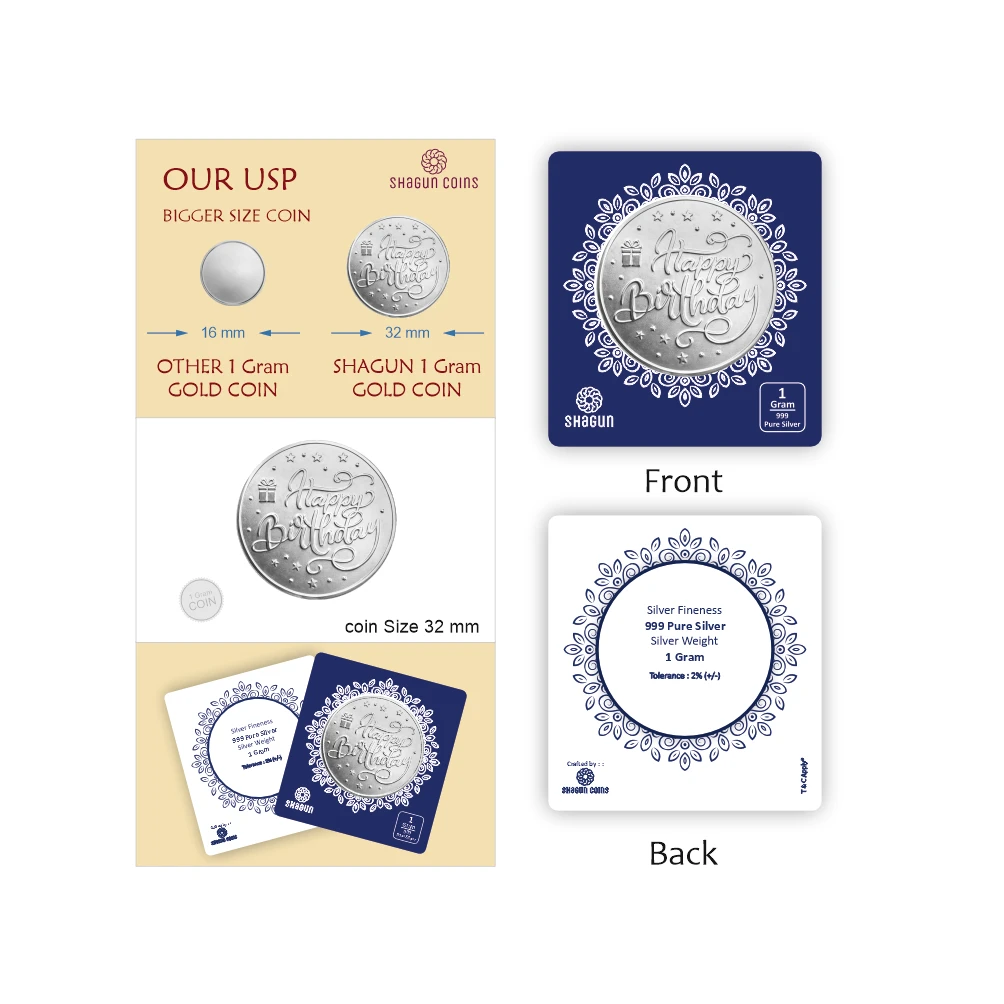 1 GRAM SILVER COIN BIG SIZE - 32MM -  Birthday without box