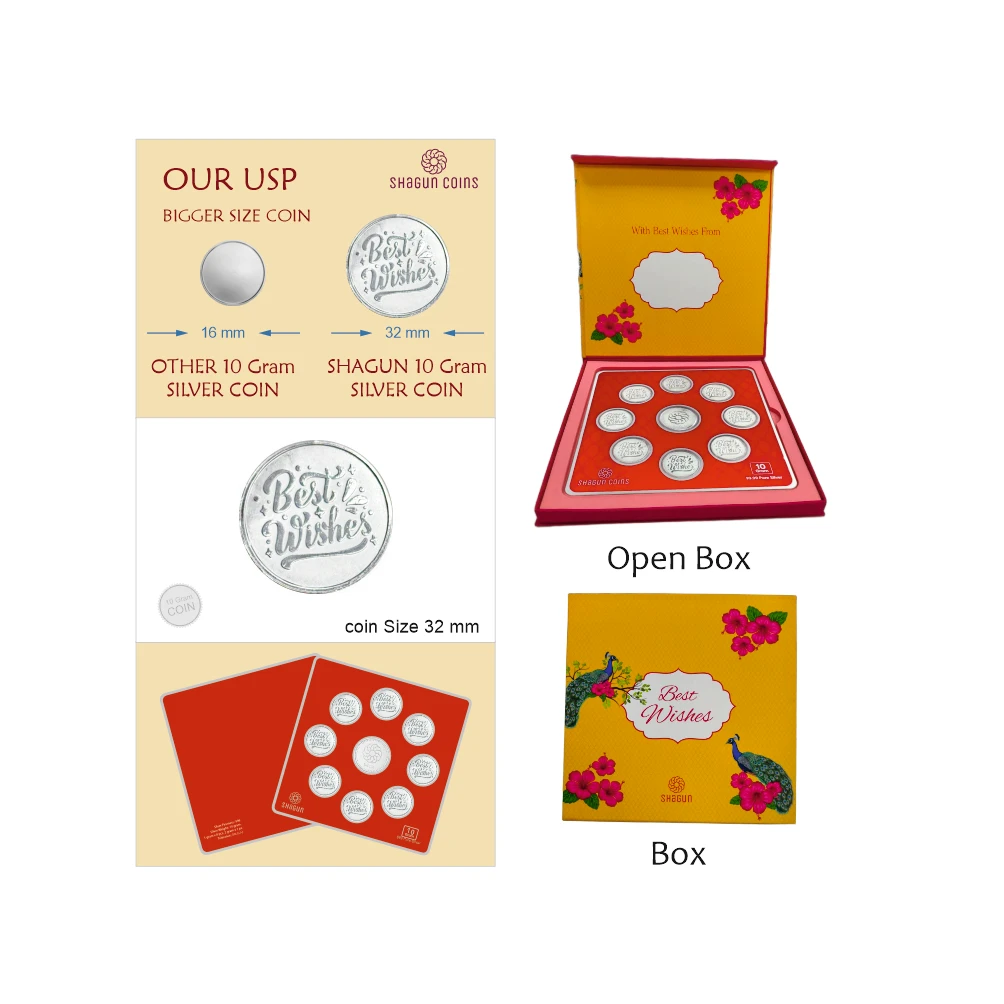 10 GRAM SILVER COIN SET , BIG SIZE - BEST WISHES