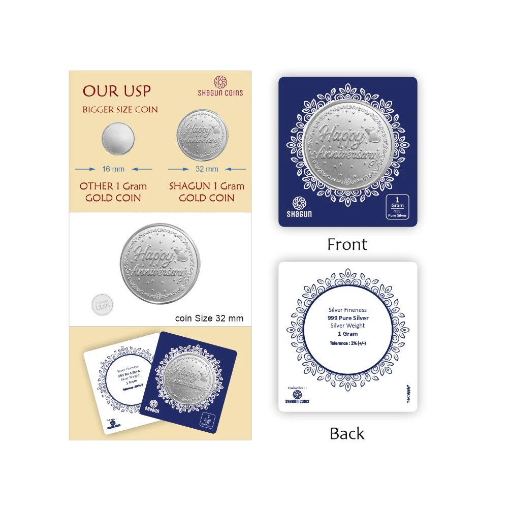 1 GRAM SILVER COIN BIG SIZE - 32MM -  Anniversary without box
