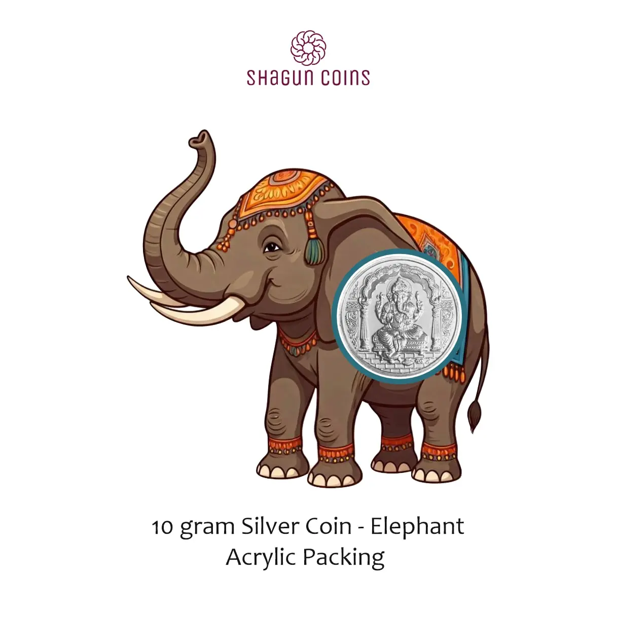 NEW SHAPE 10 GRAM SILVER COIN - STANDARD -  Elephant