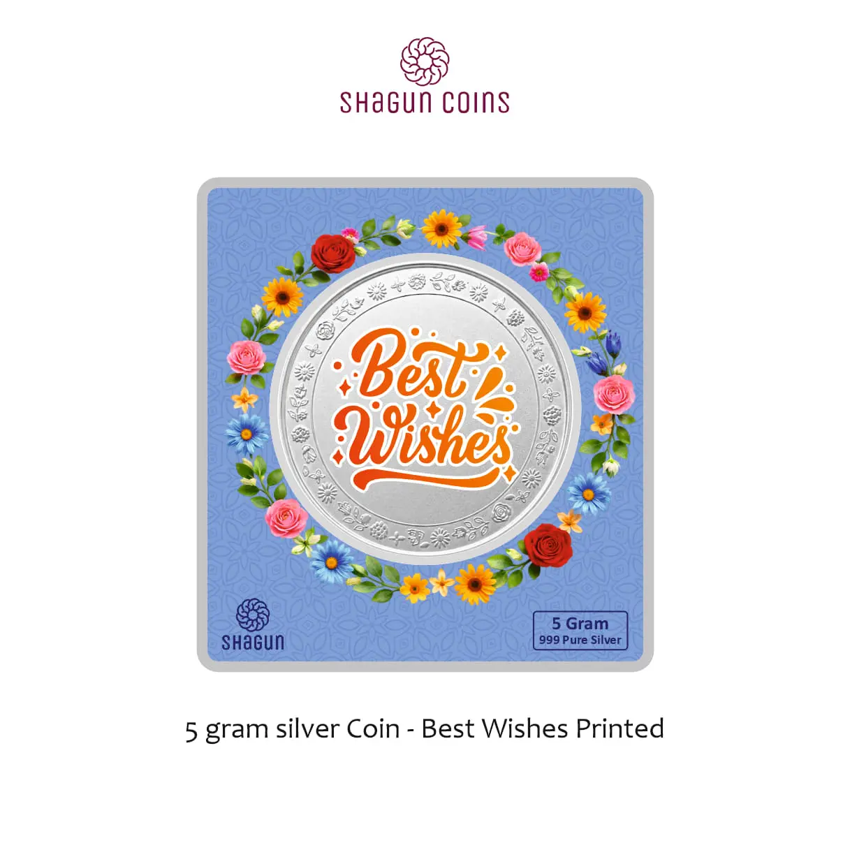 5 GRAM SILVER COIN BIG SIZE PREMIUM - 50MM -  best wishes printed
