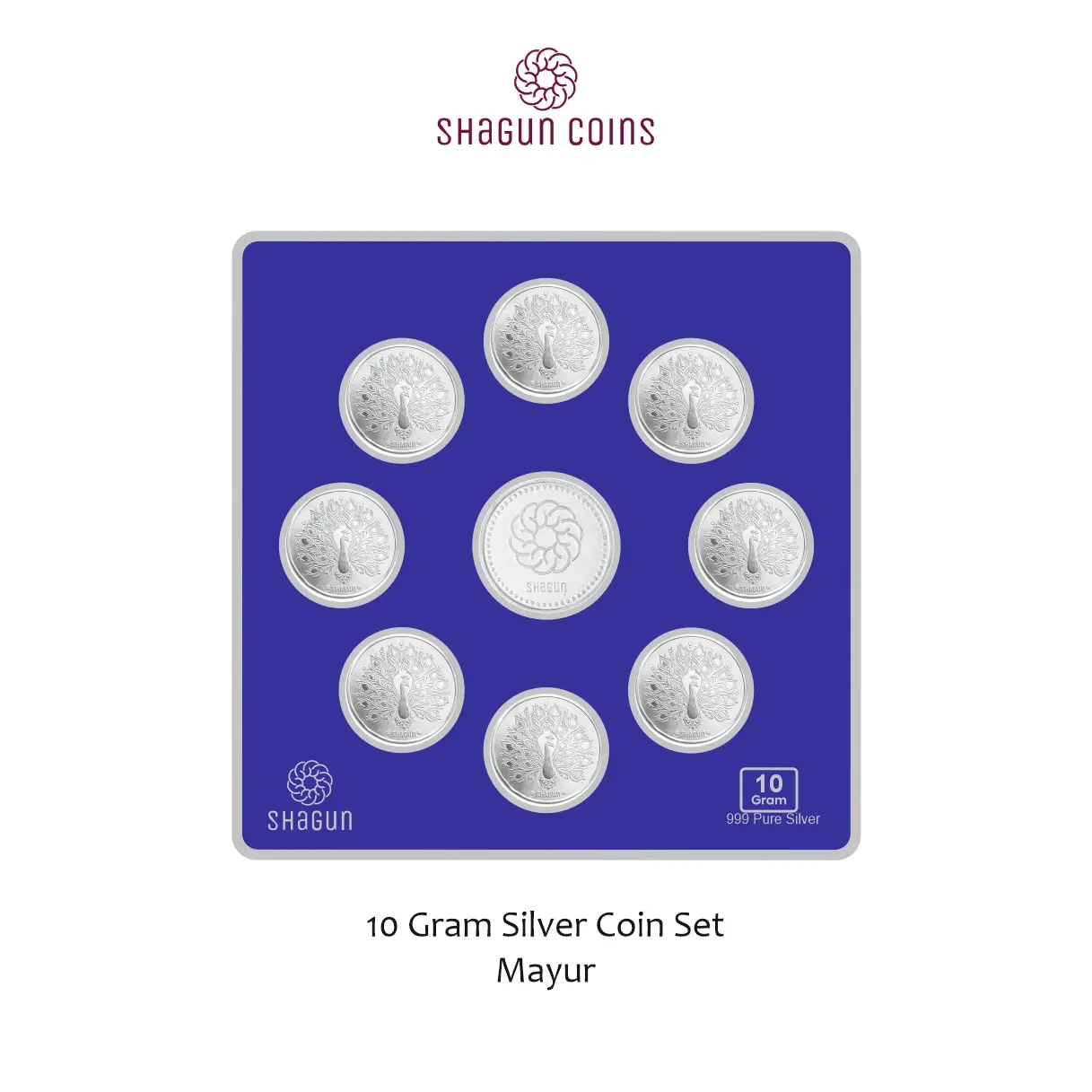 10 GRAM SILVER COIN SET , BIG SIZE - MAYUR