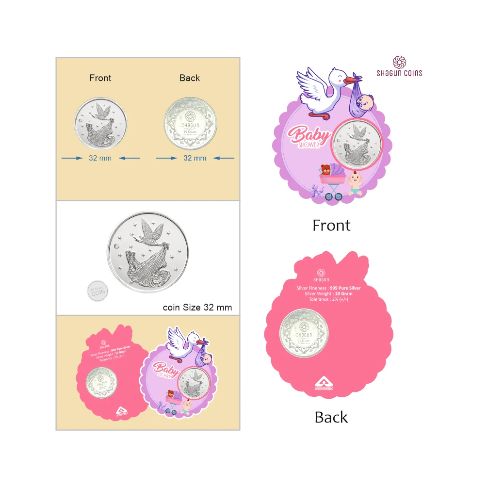 NEW SHAPE 10 GRAM SILVER COIN - STANDARD -  Baby shower
